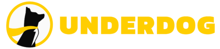 Underdog logo horizontal - gold letters.