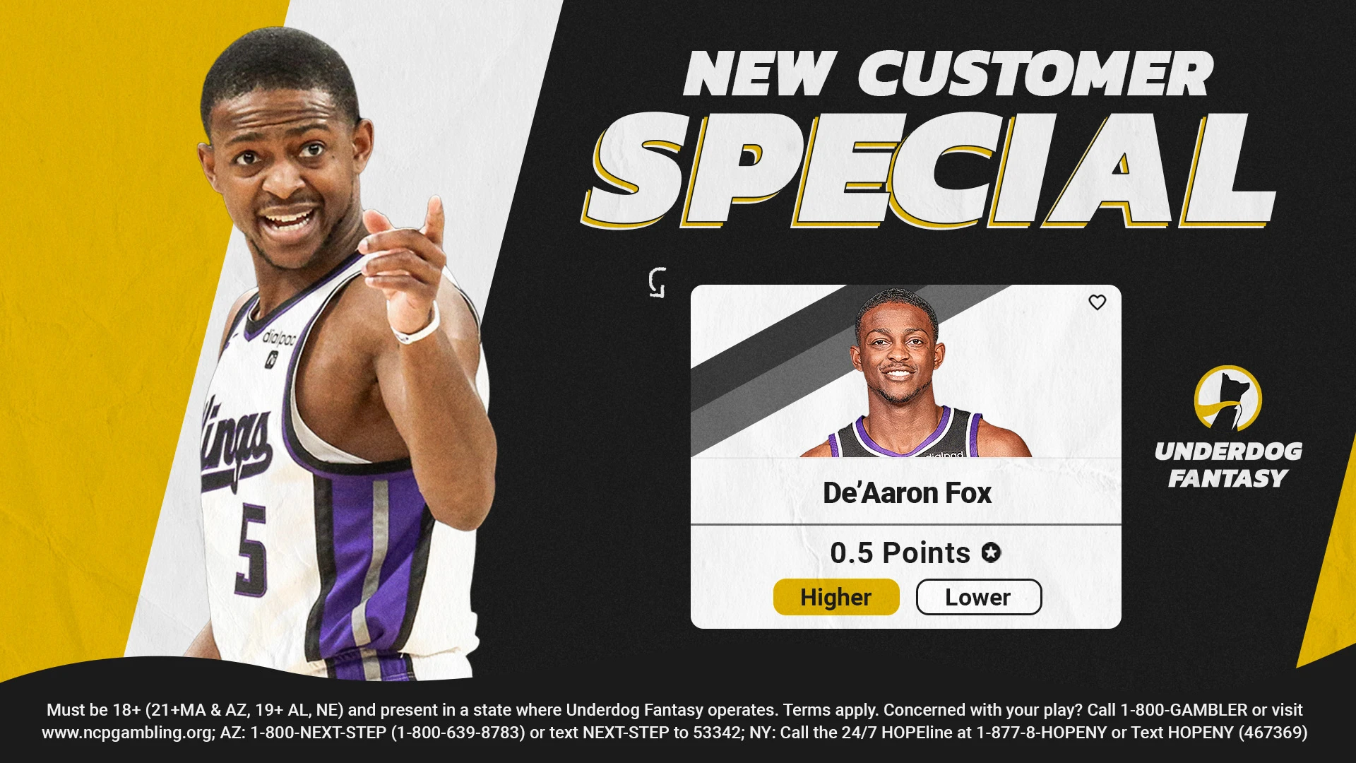 NBA player props special from Underdog Fantasy is De'Aaron Fox over 0.5 points. 