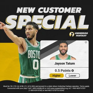 best NBA player props today promo on underdog fantasy is jayson tatum over 0.5 points