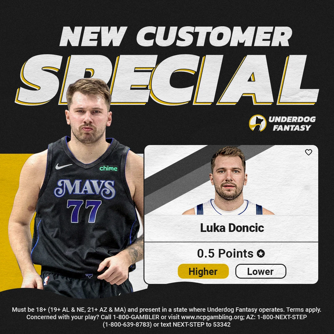 NBA player props special on Underdog Fantasy is Luka Doncic over 0.5 points. 