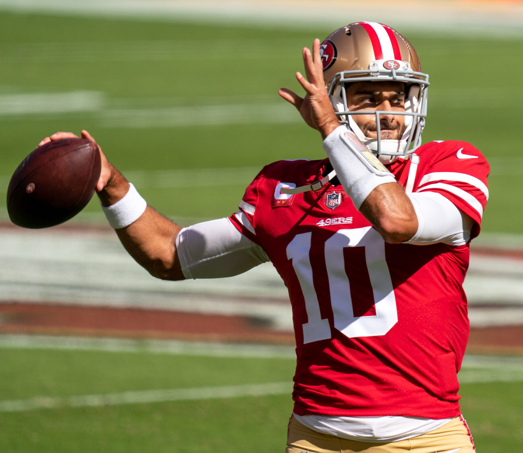 San Francisco 49ers quarterback Jimmy Garoppolo, shown during a 2021-22 regular-season game.