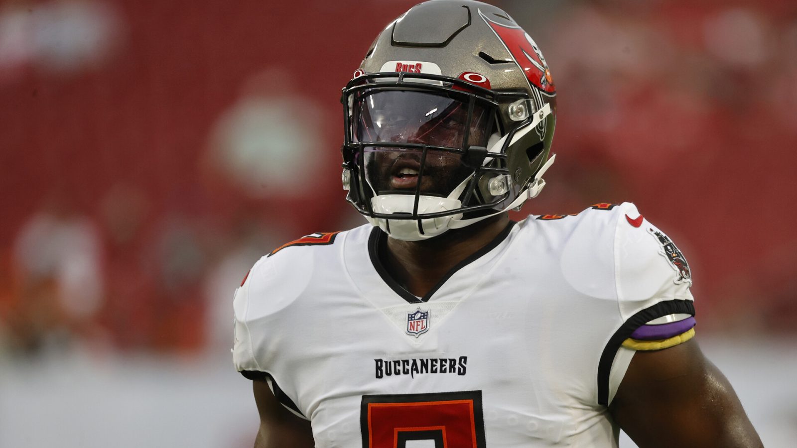 Tampa Bay running back #7 Leonard Fournette warms up prior to a 2021 game.