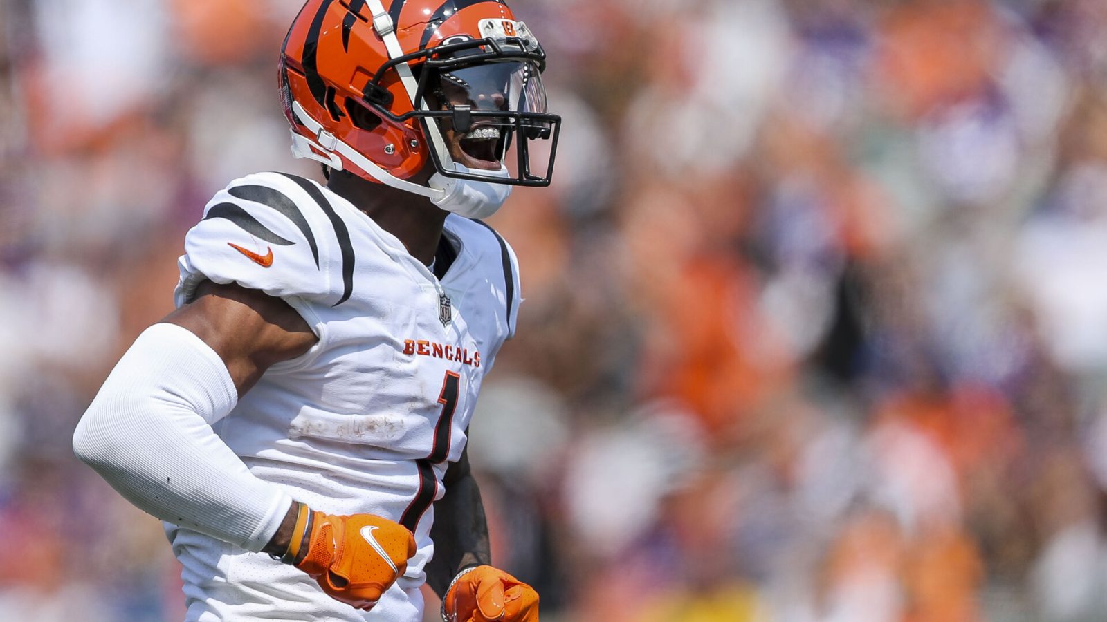 Cincinnati wide receiver Ja'Marr Chase celebrates a big play.
