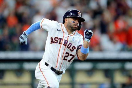 Houston Astros second baseman Jose Altuve runs the bases.