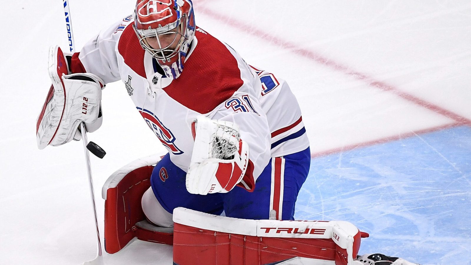 Montreal Canadiens goaltender Carey Price makes a save of a puck