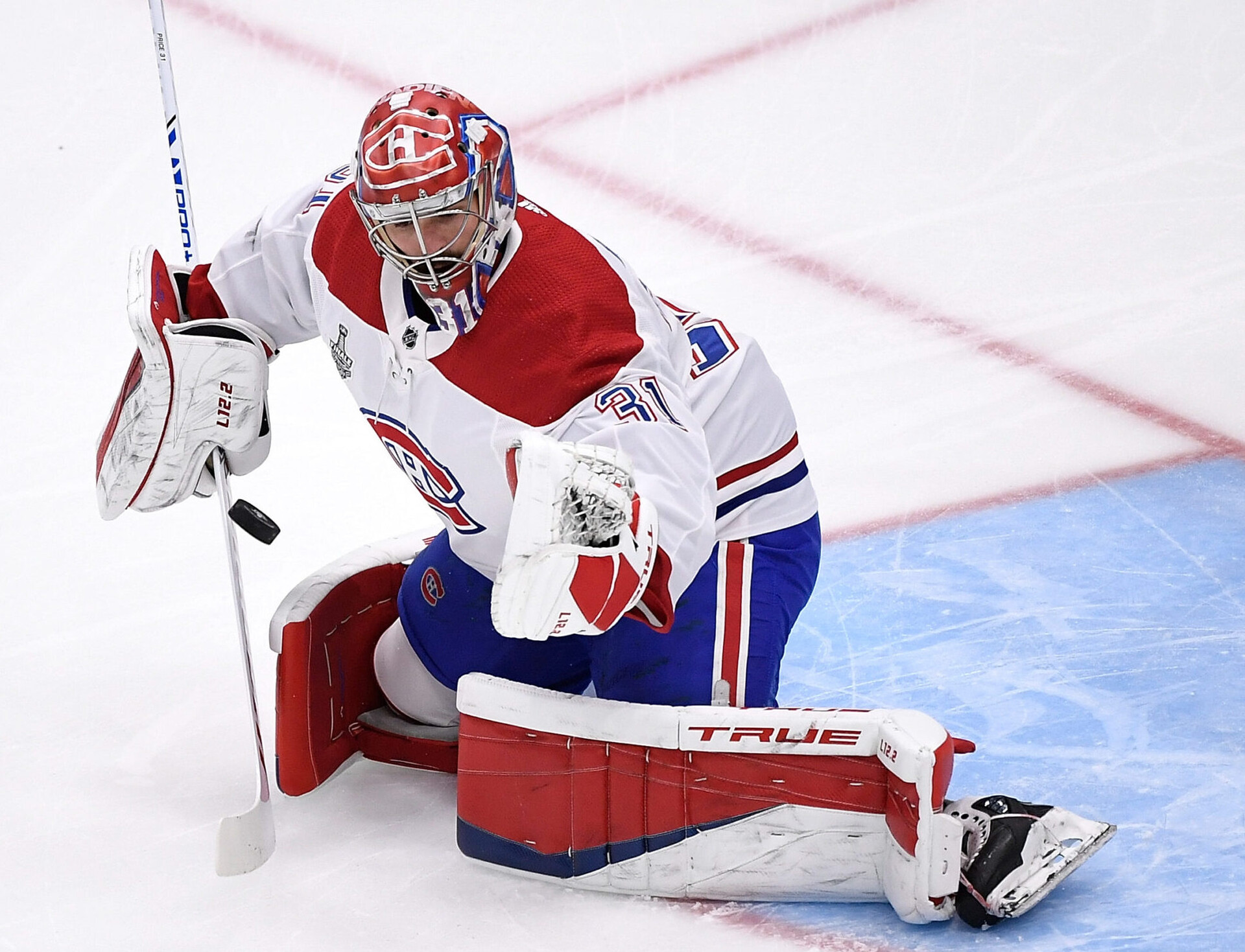Montreal Canadiens goaltender Carey Price makes a save of a puck