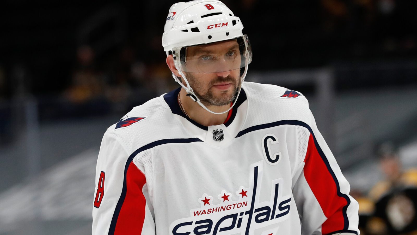 Washington Capitals captain Alex Ovechkin pauses during play