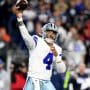 Dallas Cowboys quarterback Dak Prescott passes the ball against the New England Patriots