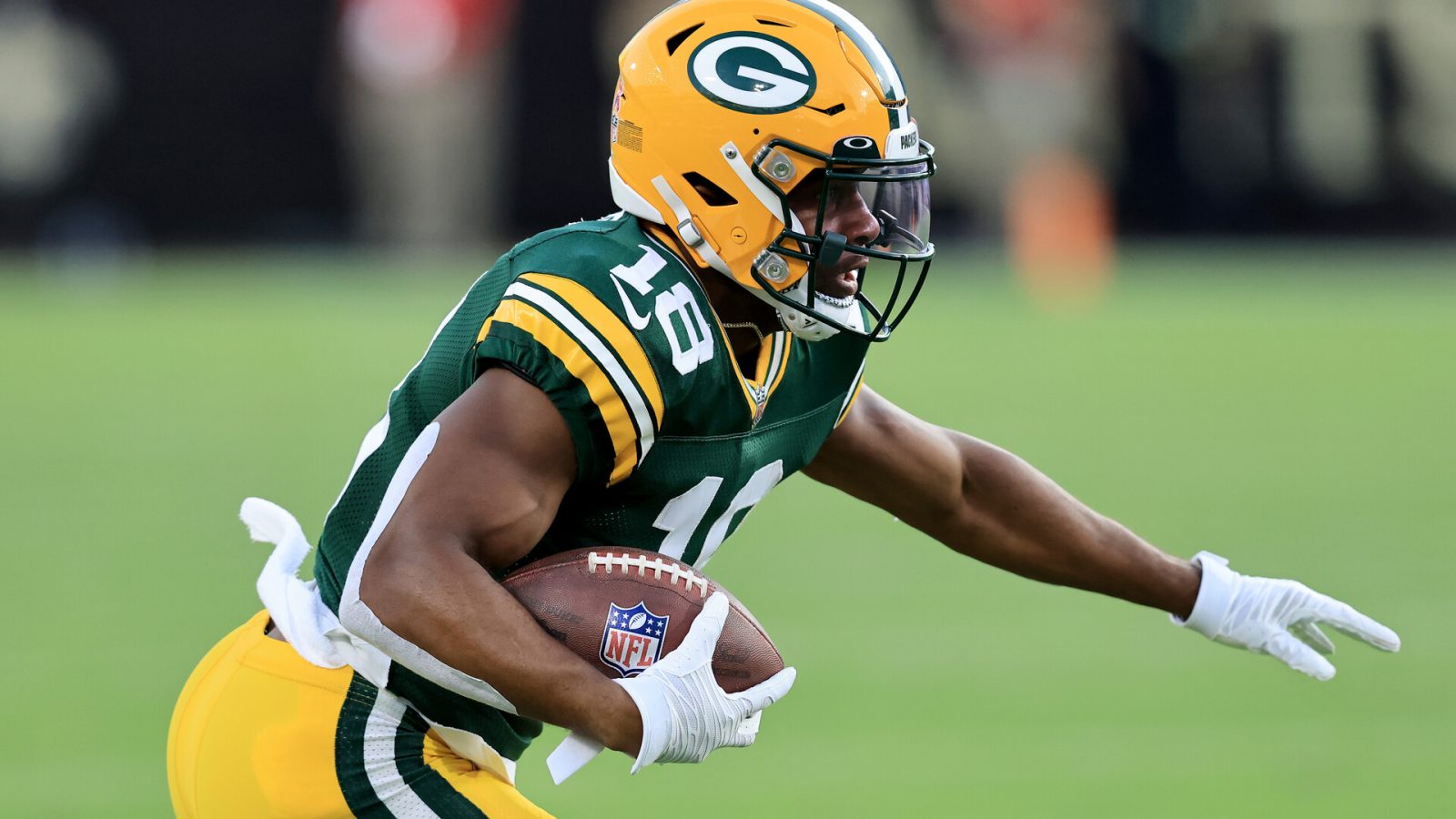 Randall Cobb #18 wide receiver for the Green Bay Packers catches a pass in the 2021 season.