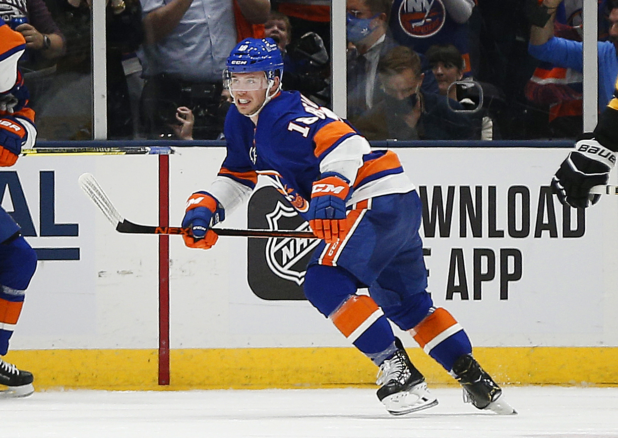 New York Islanders player Cal Clutterbuck skates on the ice