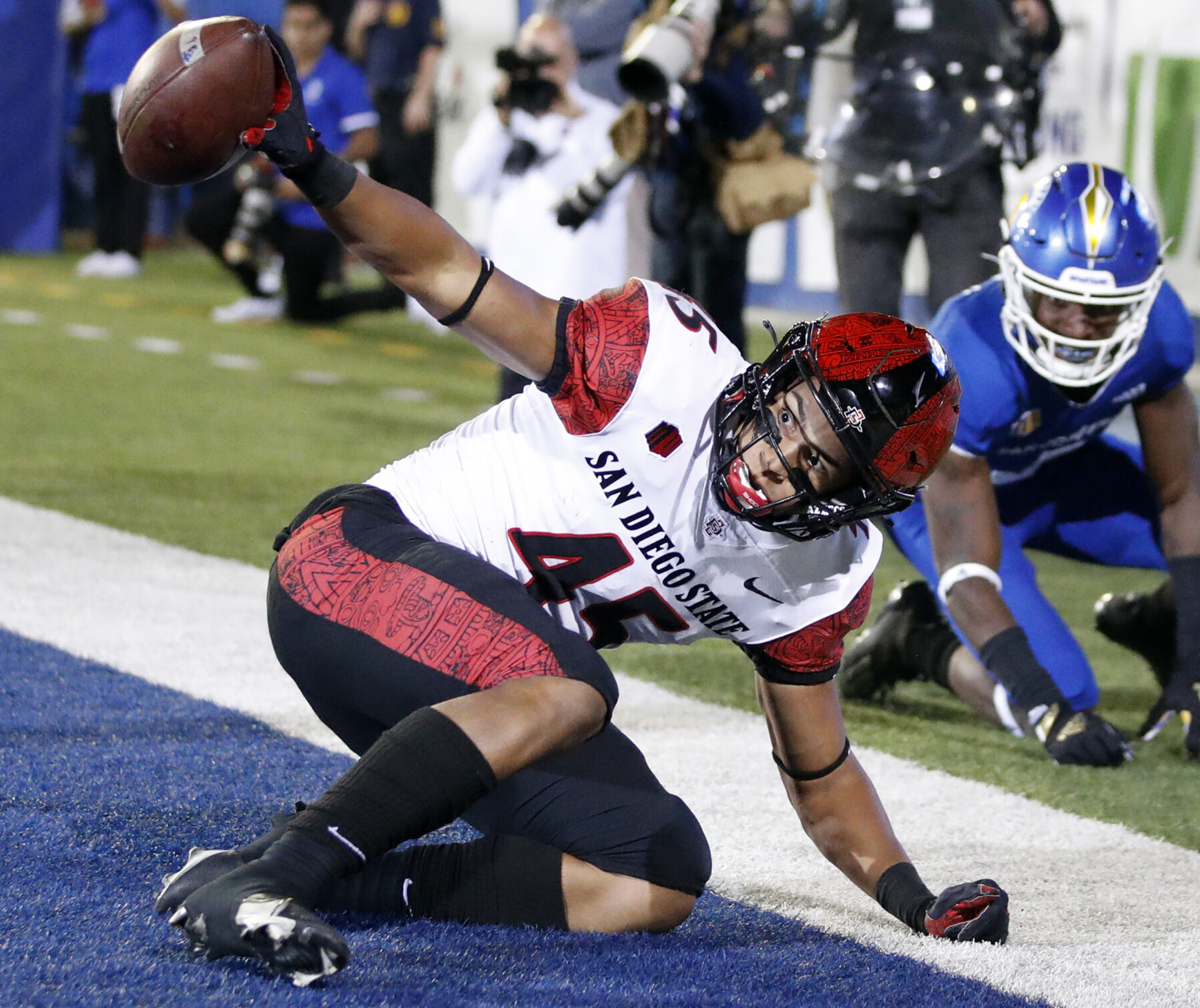 San Diego State Aztecs wide receiver Jesse Matthews reacts after scoring a touchdown