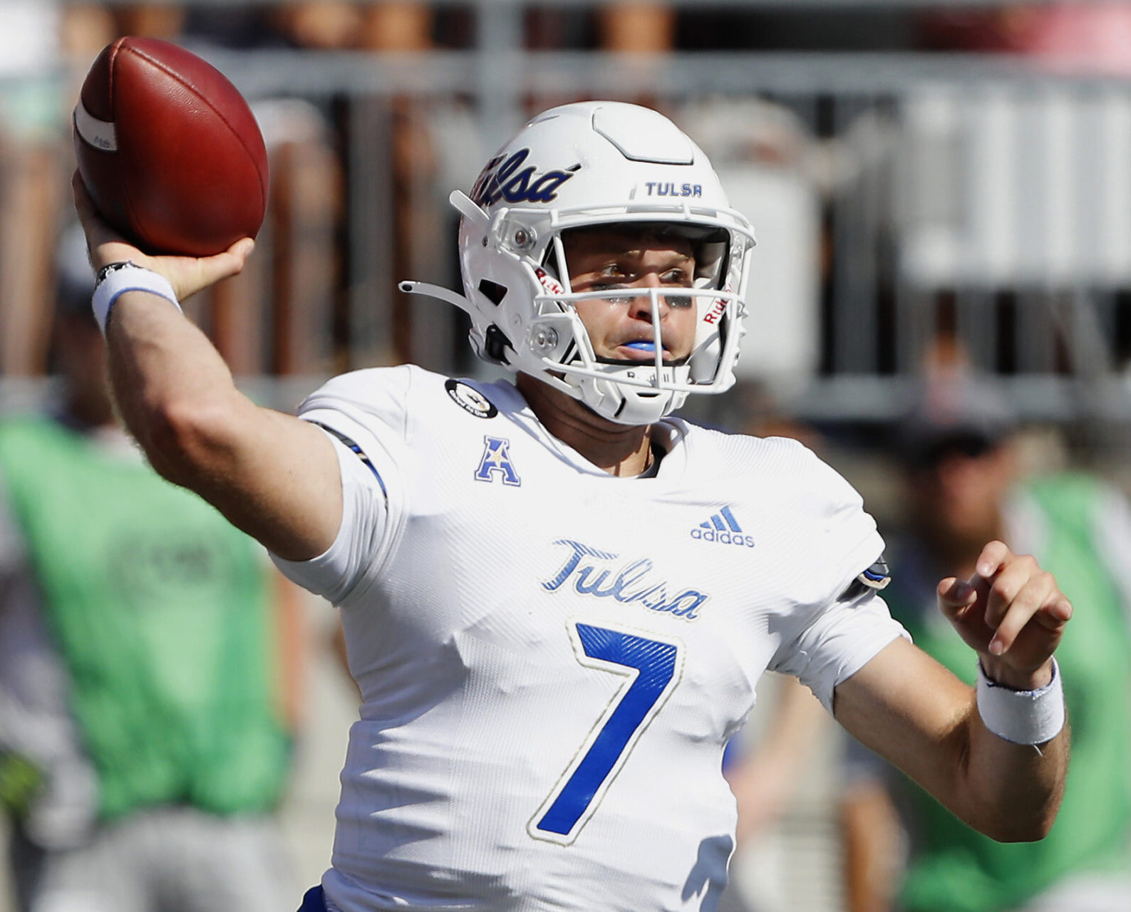Tulsa Golden Hurricane quarterback Davis Brin throws a pass during the first quarter against the Ohio State Buckeyes