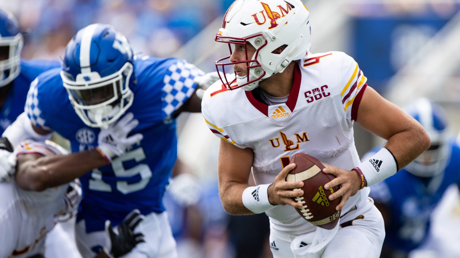 Louisiana Monroe Warhawks quarterback Rhett Rodriguez carries the ball