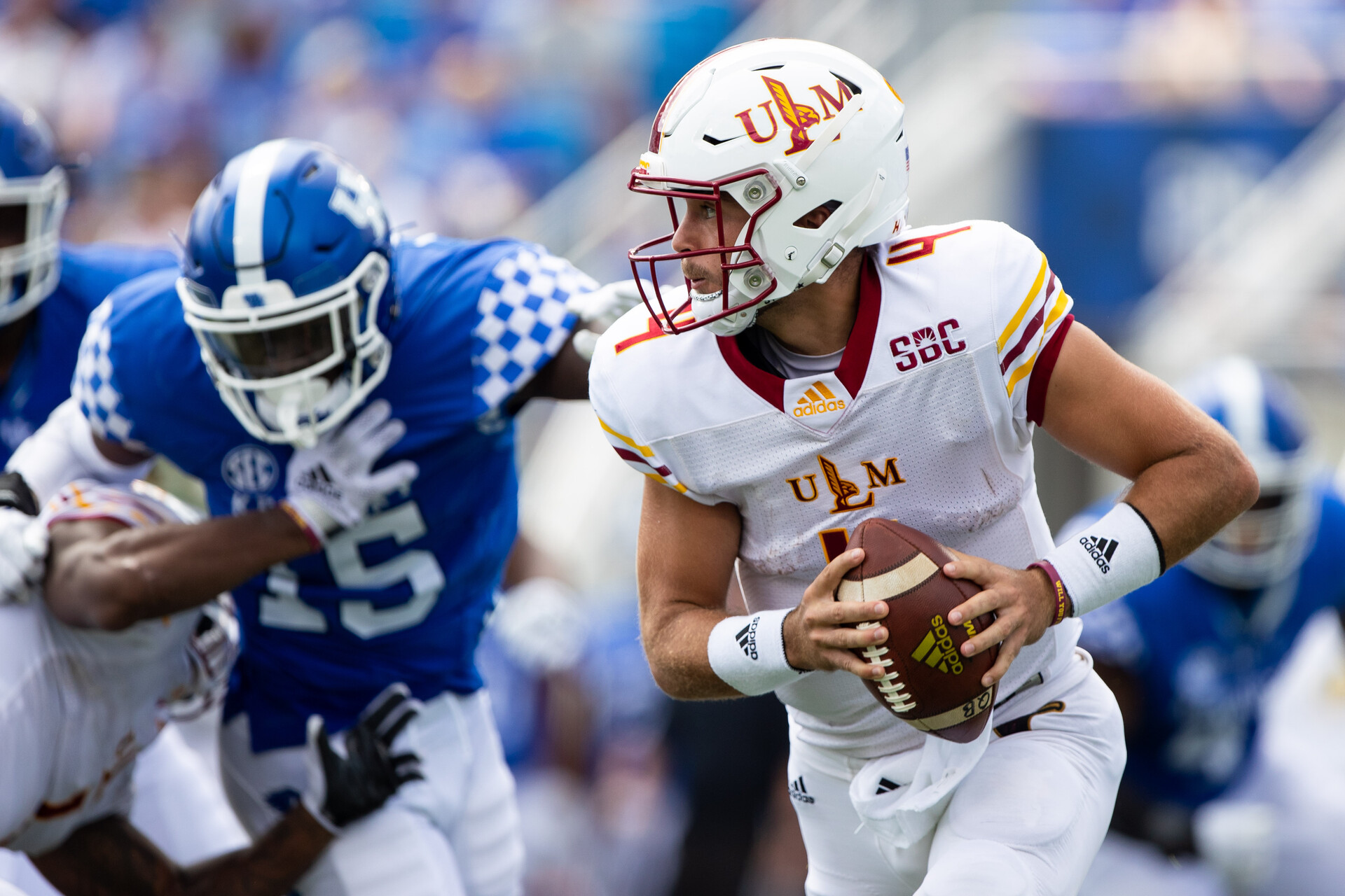 Louisiana Monroe Warhawks quarterback Rhett Rodriguez carries the ball