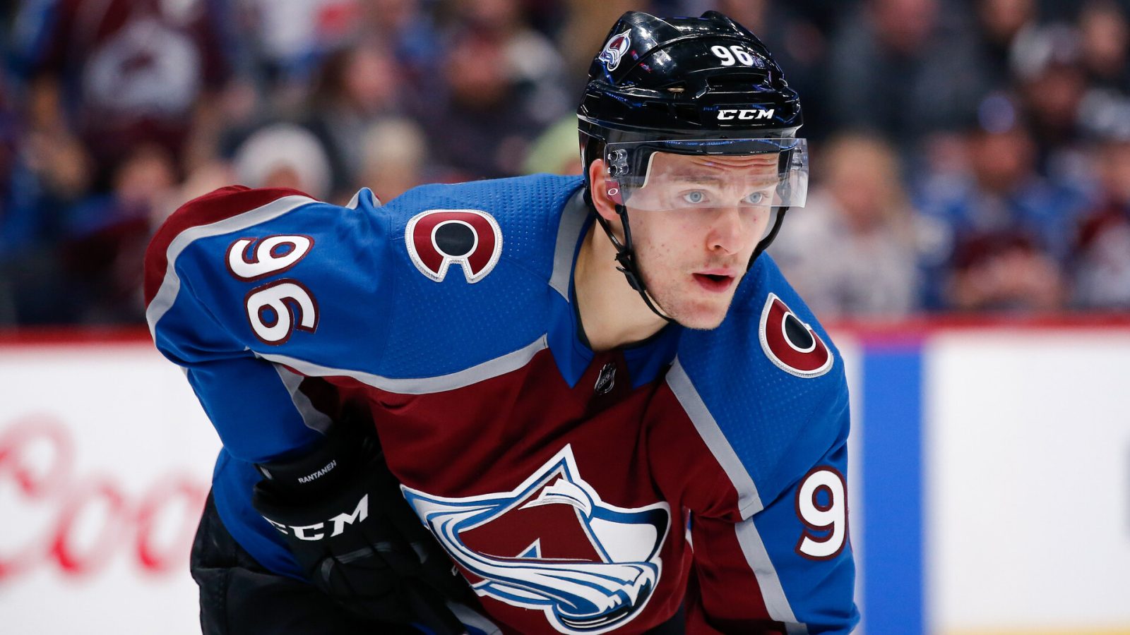Colorado Avalanche right wing Mikko Rantanen prepares to take a face off in a game