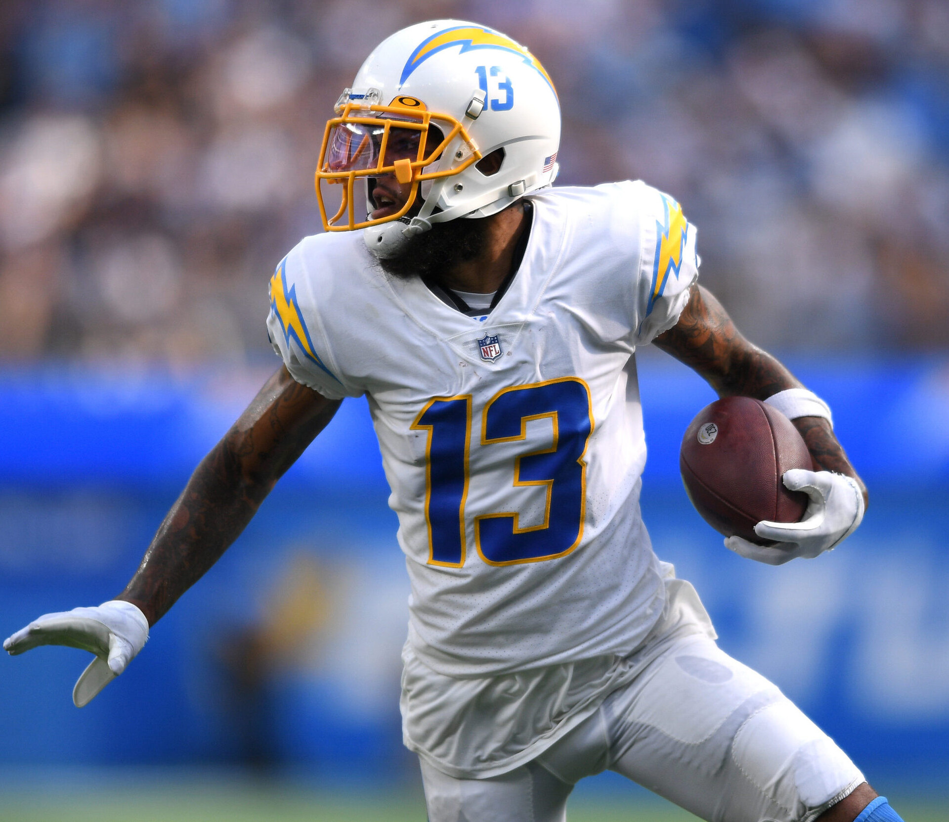 Los Angeles Chargers wide receiver Keenan Allen runs with the football after a catch