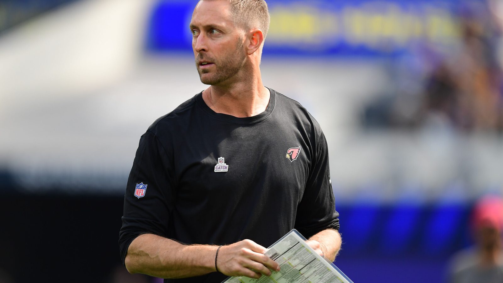 Arizona Cardinals' head coach Kliff Kingsbury looks on in a 2021 game against the Rams.