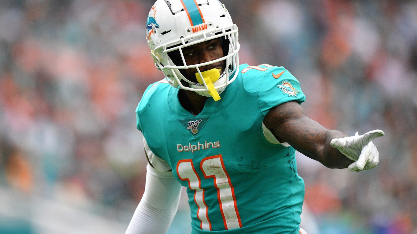 DeVante Parker #11 of the Miami Dolphins in action against the Cincinnati Bengals in the fourth quarter at Hard Rock Stadium on December 22, 2019 in Miami, Florida.