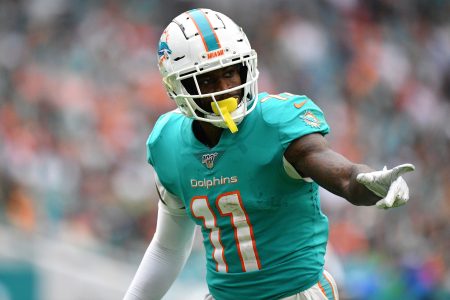 DeVante Parker #11 of the Miami Dolphins in action against the Cincinnati Bengals in the fourth quarter at Hard Rock Stadium on December 22, 2019 in Miami, Florida.