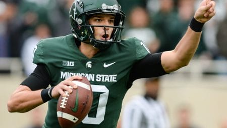 Michigan State - QB Payton Thorne looks to pass downfield against Michigan.