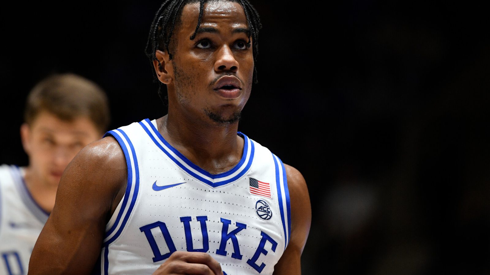 Jeremy Roach #3 of the Duke Blue Devils concentrates at the free throw line against the Winston-Salem State Rams at Cameron Indoor Stadium on October 30, 2021 in Durham, North Carolina. Duke won 106-38.