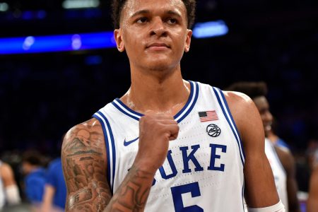 Duke Blue Devils forward Paolo Banchero reacts following their game against the Kentucky Wildcats