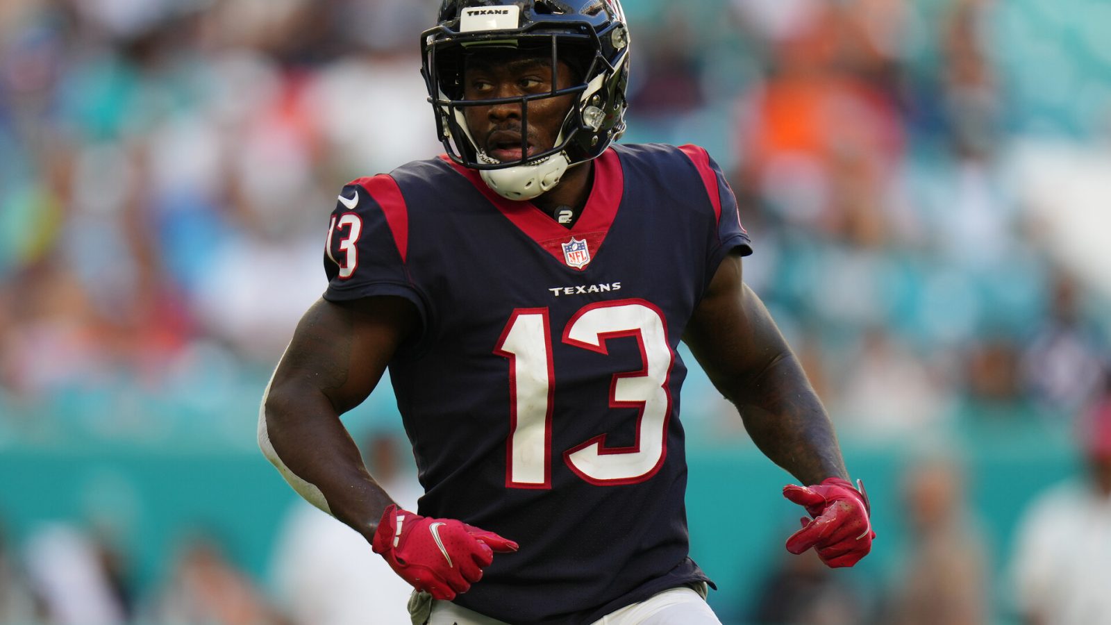 Brandin Cooks #13 of the Houston Texans in action against the Miami Dolphins at Hard Rock Stadium on November 07, 2021 in Miami Gardens, Florida.