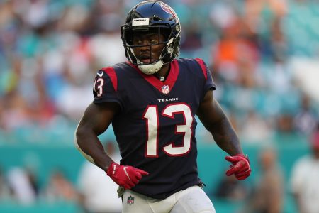 Brandin Cooks #13 of the Houston Texans in action against the Miami Dolphins at Hard Rock Stadium on November 07, 2021 in Miami Gardens, Florida.
