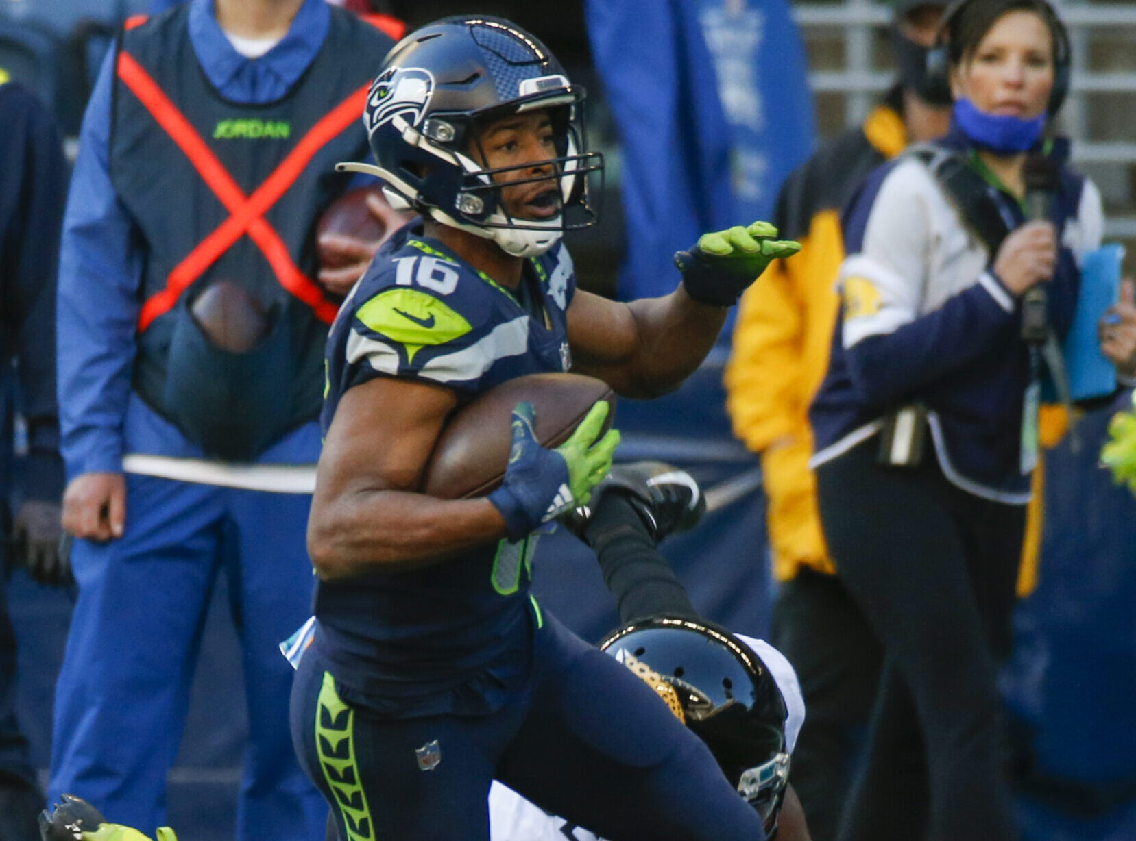 Seattle Seahawks wide receiver Tyler Lockett runs for yards after the catch against the Jacksonville Jaguars