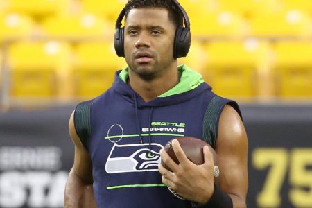 Oct 17, 2021; Pittsburgh, Pennsylvania, USA; Seattle Seahawks quarterback Russell Wilson (3) walks the field before playing the Pittsburgh Steelers at Heinz Field