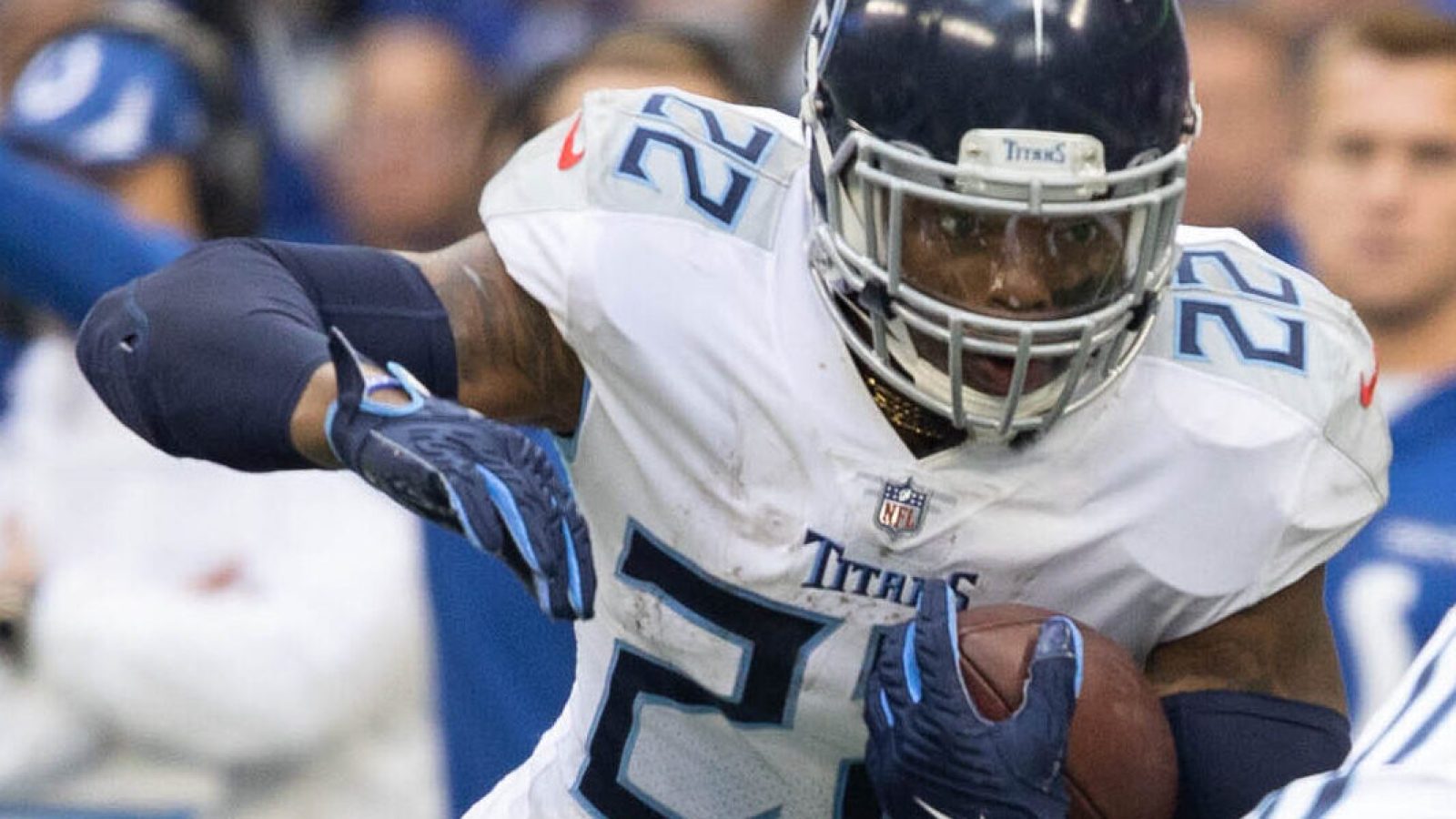 Tennessee Titans running back Derrick Henry, shown during a 2021-22 regular-season game.