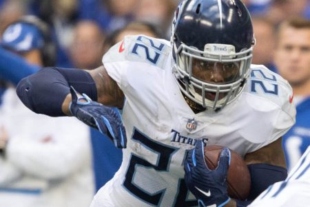 Tennessee Titans running back Derrick Henry, shown during a 2021-22 regular-season game.