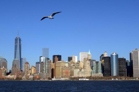 General view of the Manhattan skyline and Freedom Tower in advance of Super Bowl XLVII.