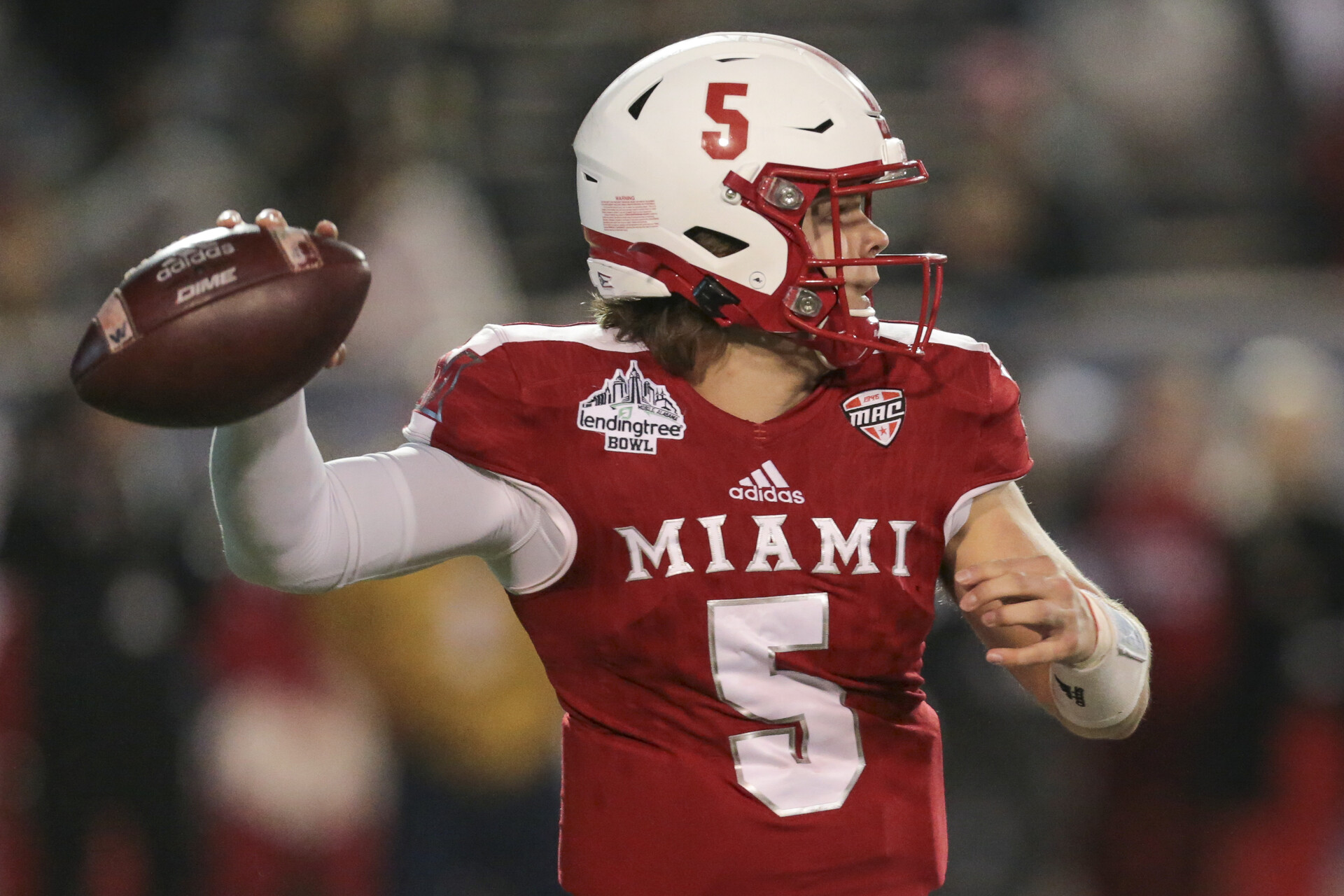 Miami (OH) Redhawks quarterback Brett Gabbert (5) during the Lending Tree Bowl between the Louisiana-Lafayette Ragin Cajuns and the Miami (OH) Redhawks on January 06, 2020, at Ladd-Peebles Stadium, Mobile, AL.