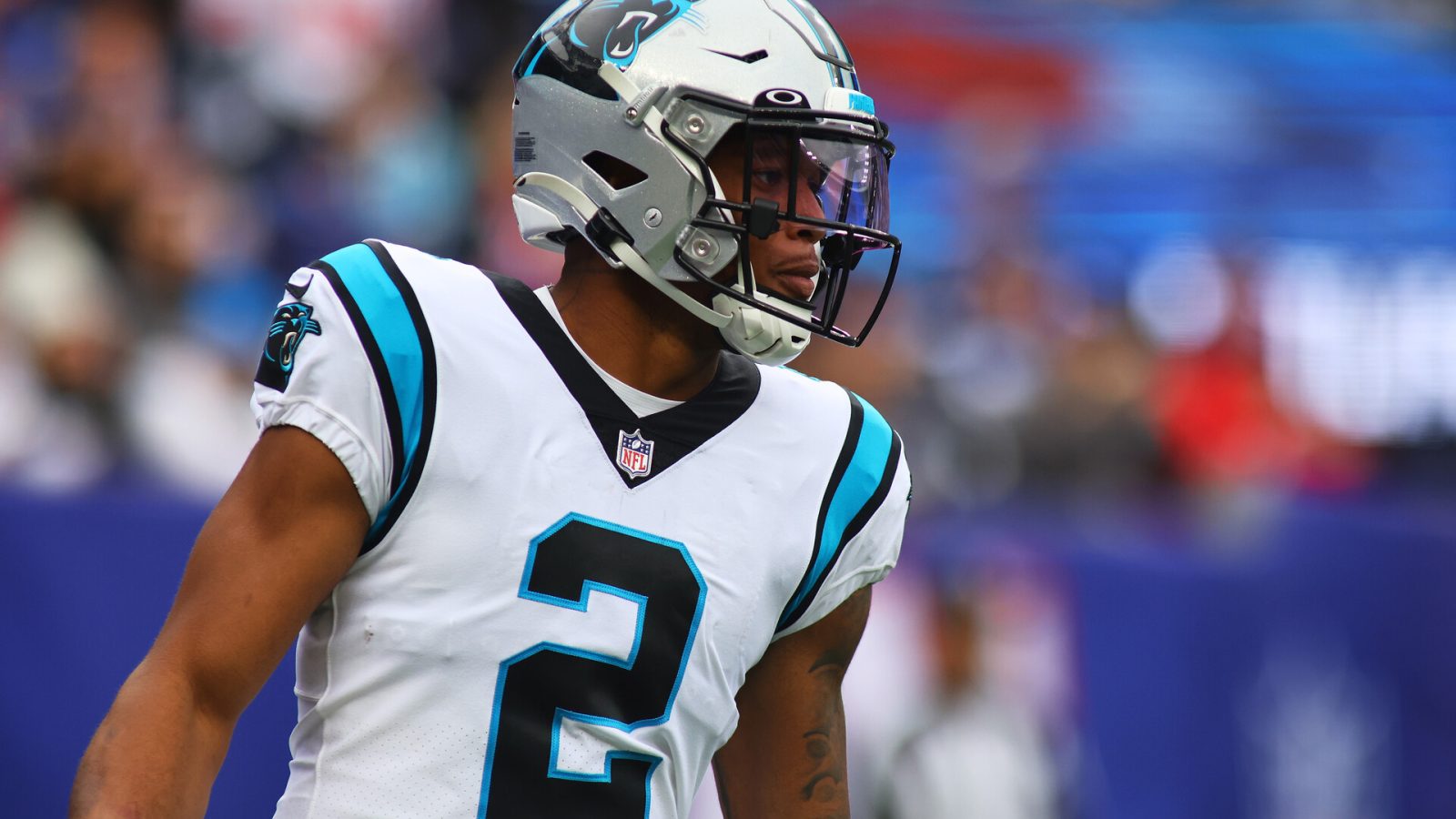 D.J. Moore #2 of the Carolina Panthers in action against the New York Giants at MetLife Stadium on October 24, 2021 in East Rutherford, New Jersey. New York Giants defeated the Carolina Panthers 25-3.
