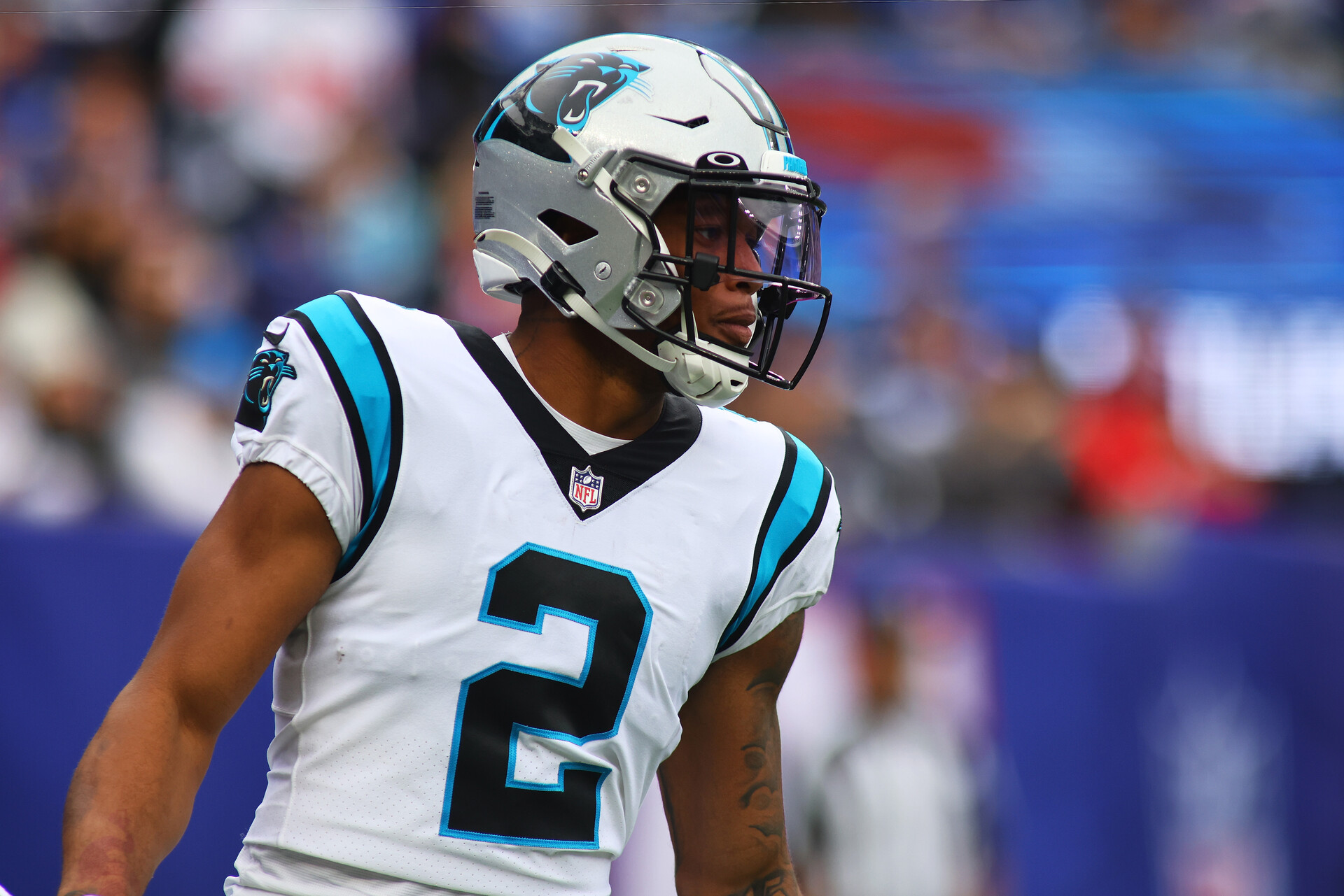D.J. Moore #2 of the Carolina Panthers in action against the New York Giants at MetLife Stadium on October 24, 2021 in East Rutherford, New Jersey. New York Giants defeated the Carolina Panthers 25-3.