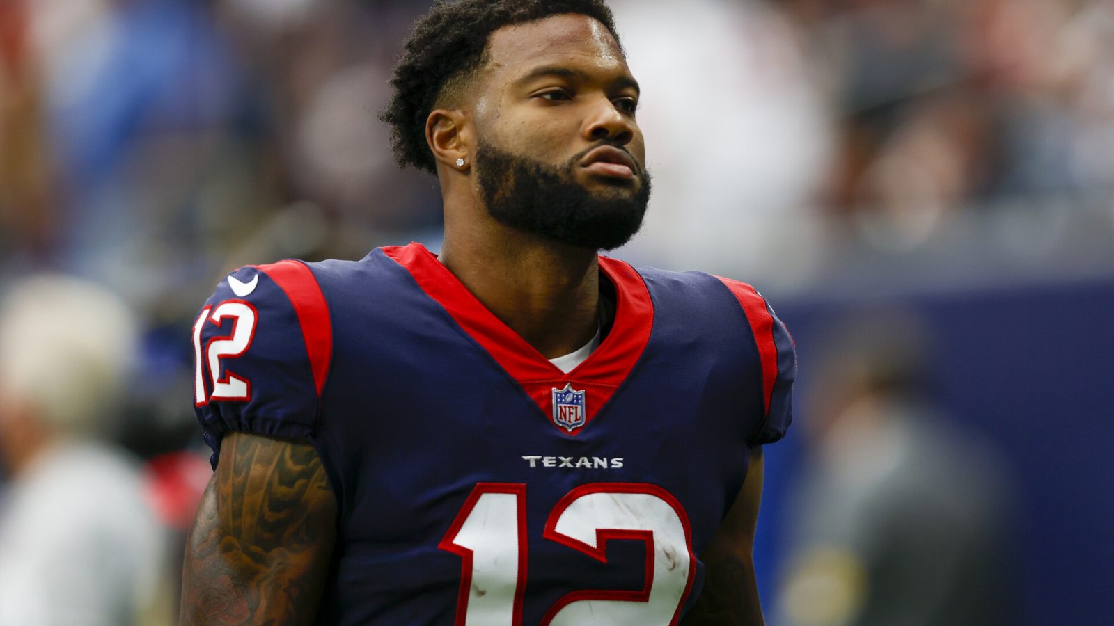 Houston Texans wide receiver Nico Collins (12) during a game between the Los Angeles Rams and the Houston Texans at NRG Stadium on October 31, 2021 in Houston, Texas.