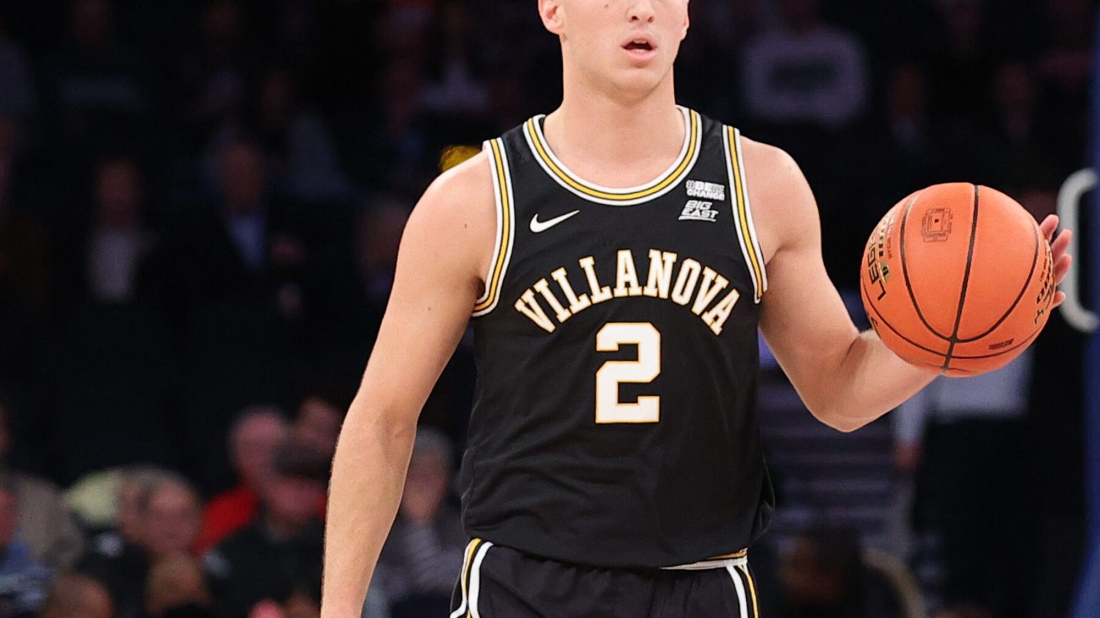 Villanova Wildcats guard Collin Gillespie (2) during the college basketball game between the Syracuse Orange and the Villanova Wildcats on December 7, 2021 at Madison Square Garden in New York City, NY.