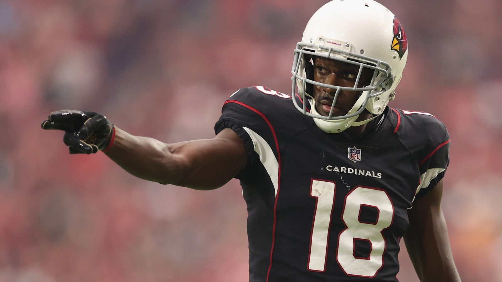 Wide receiver A.J. Green #18 of the Arizona Cardinals lines up during the NFL game at State Farm Stadium on October 10, 2021 in Glendale, Arizona. The Cardinals defeated the 49ers 17-10.