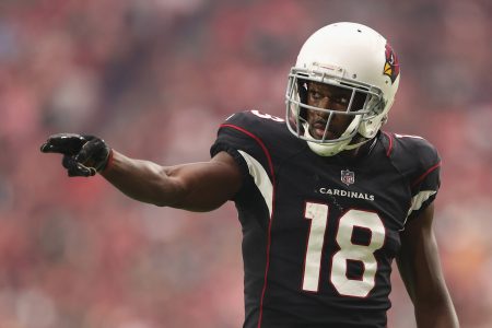 Wide receiver A.J. Green #18 of the Arizona Cardinals lines up during the NFL game at State Farm Stadium on October 10, 2021 in Glendale, Arizona. The Cardinals defeated the 49ers 17-10.