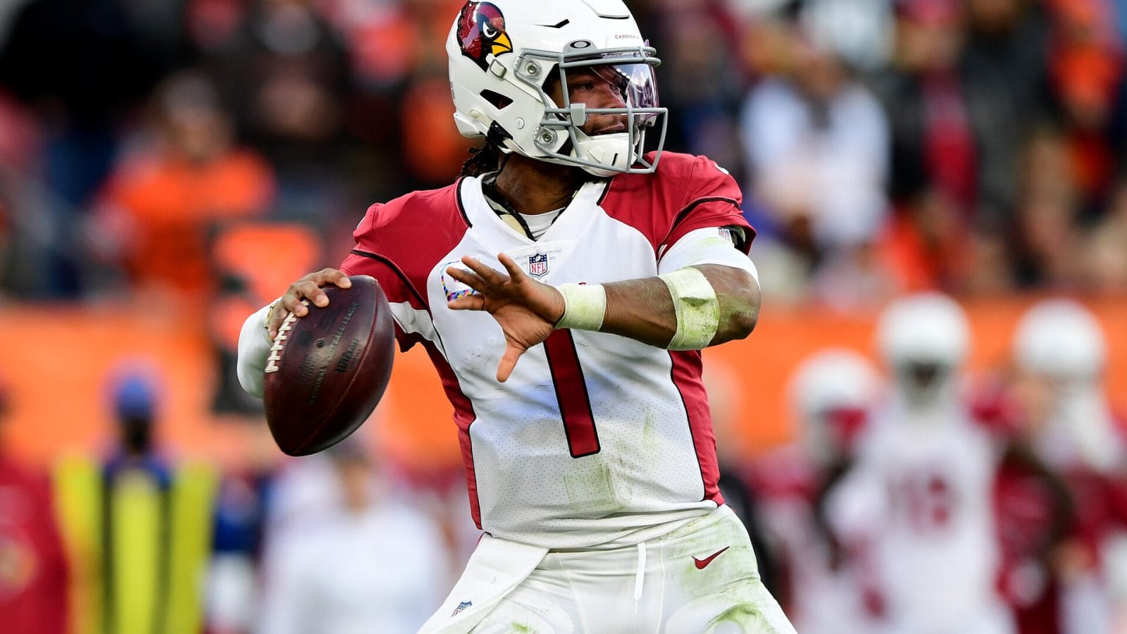 Kyler Murray #1 of the Arizona Cardinals drops back to pass during a game against the Cleveland Browns at FirstEnergy Stadium on October 17, 2021 in Cleveland, Ohio.