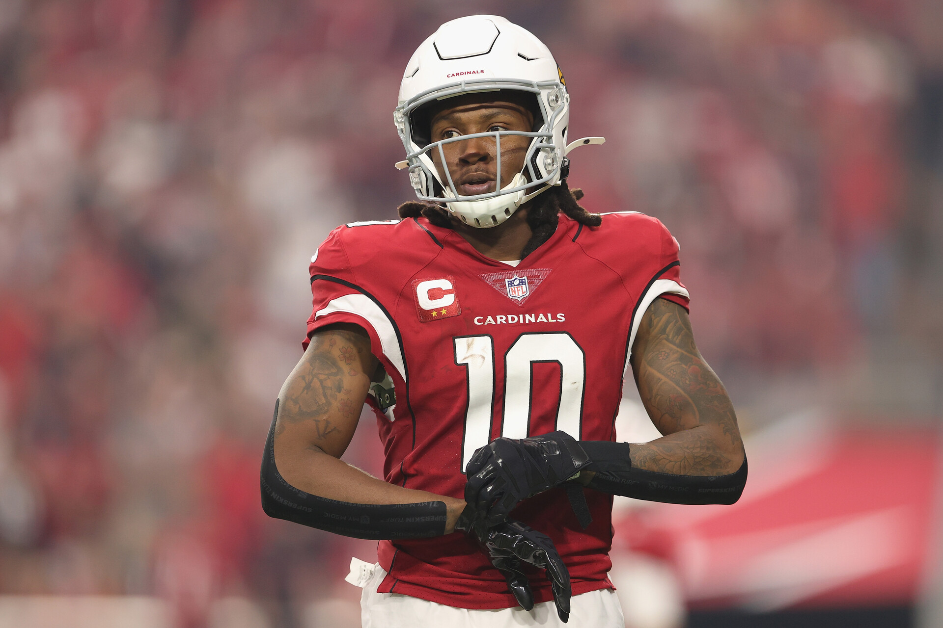 Wide receiver DeAndre Hopkins #10 of the Arizona Cardinals during the NFL game at State Farm Stadium on October 24, 2021 in Glendale, Arizona. The Cardinals defeated the Texans 31-5.