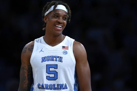 Armando Bacot #5 of the North Carolina Tar Heels against the Elizabeth City State Vikings during their game at the Dean E. Smith Center on November 05, 2021 in Chapel Hill, North Carolina. The Tar Heels won 83-55.