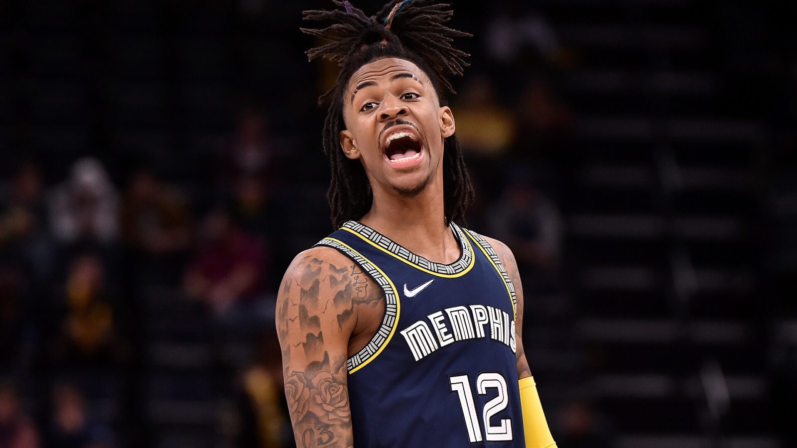 Ja Morant #12 of the Memphis Grizzlies during the game against the Houston Rockets at FedExForum on November 15, 2021 in Memphis, Tennessee.