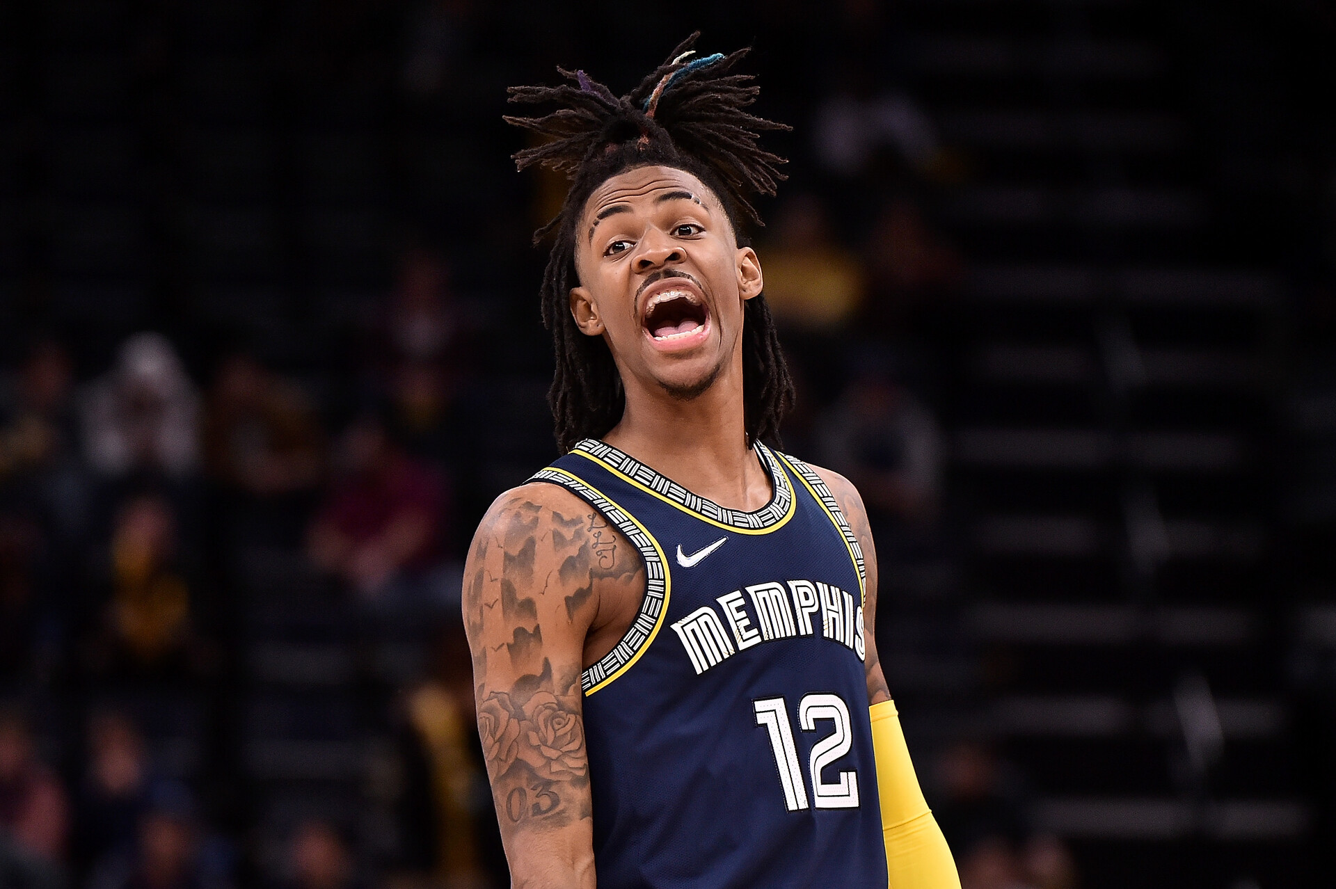 Ja Morant #12 of the Memphis Grizzlies during the game against the Houston Rockets at FedExForum on November 15, 2021 in Memphis, Tennessee.
