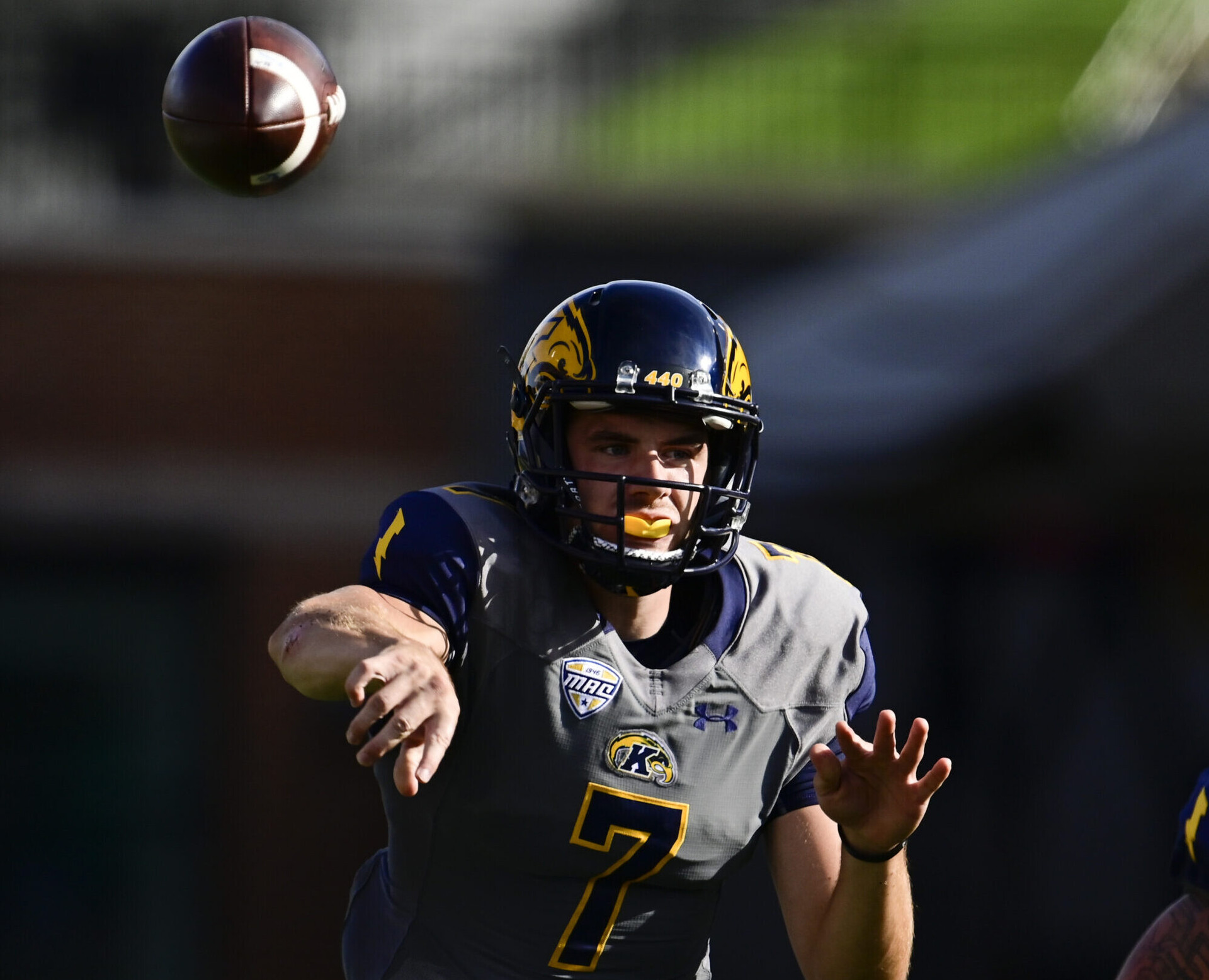 Kent State Golden Flashes quarterback Dustin Crum throws a pass in a game against the Maryland Terrapins