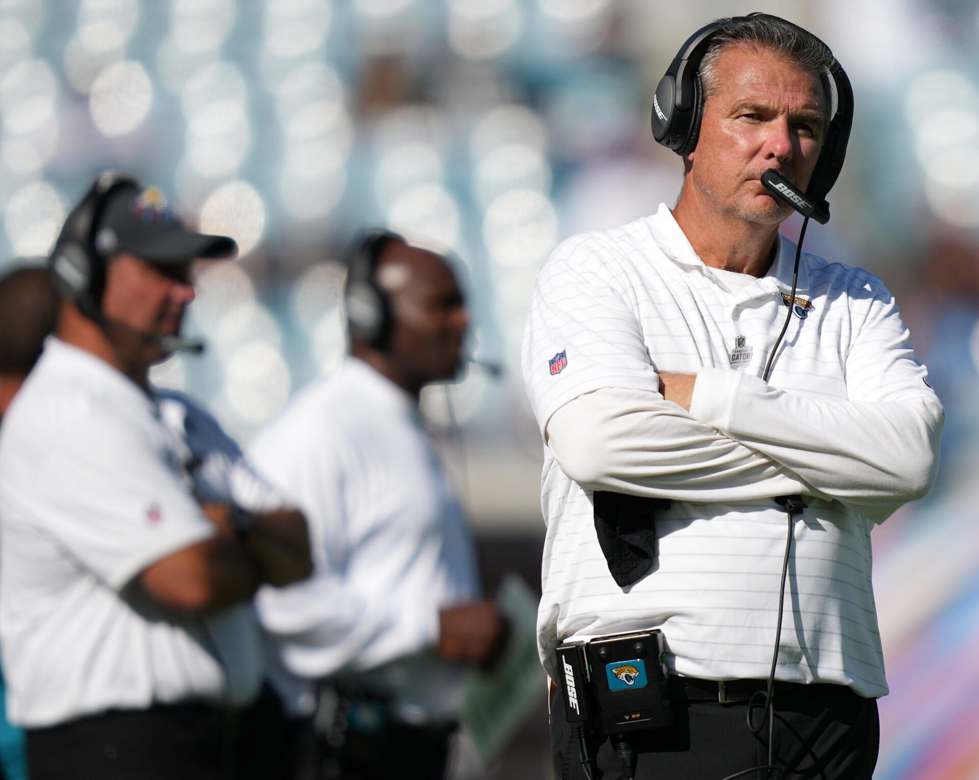 Jacksonville Jaguars head coach Urban Meyer reacts during the second half against the Tennessee Titans