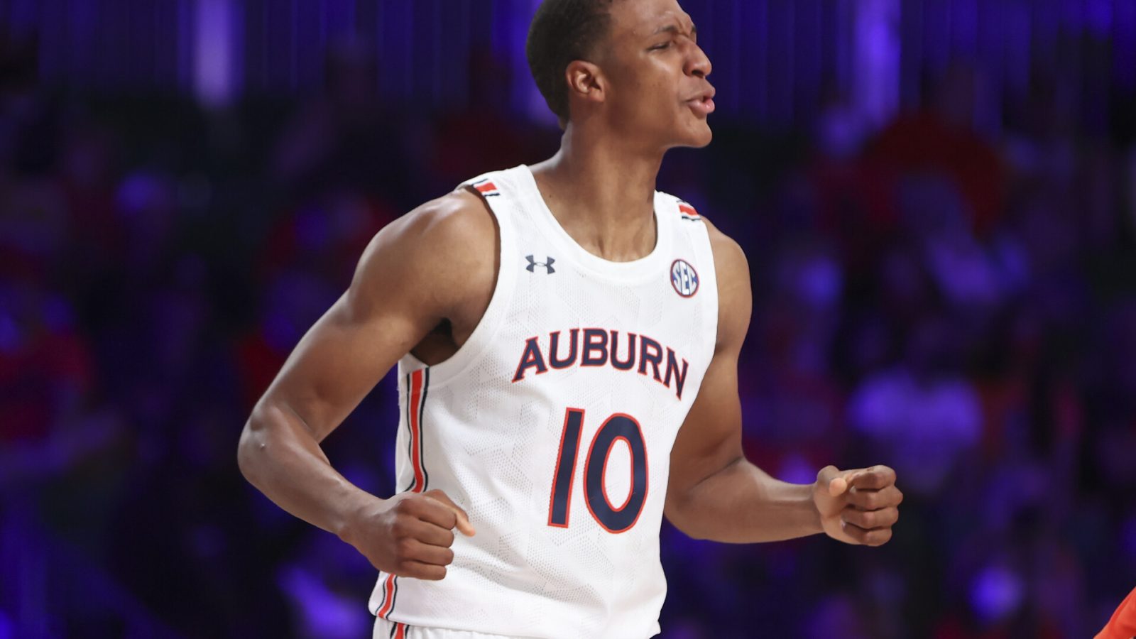 Auburn Tigers forward Jabari Smith (10) reacts during the second half against the Syracuse Orange in the 2021 Battle 4 Atlantis at Imperial Arena.