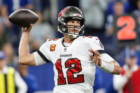 Tampa Bay Buccaneers quarterback Tom Brady throws a pass during a game against the Indianapolis Colts