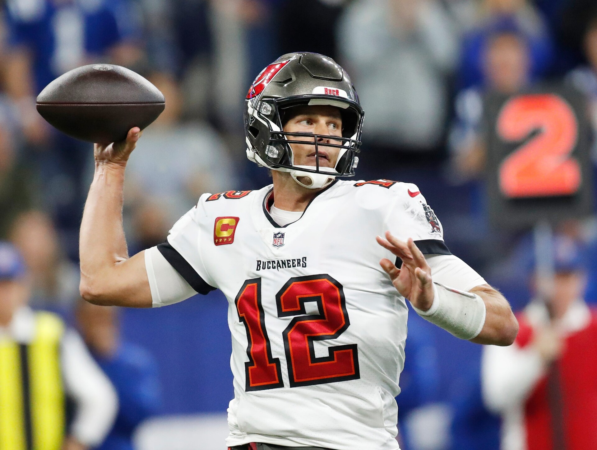 Tampa Bay Buccaneers quarterback Tom Brady throws a pass during a game against the Indianapolis Colts